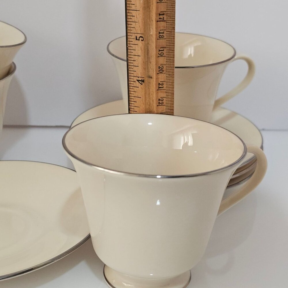 4 Lenox Maywood Footed Cup & Saucer Set 3" Platinum Trim elegant romance glam - Picture 3 of 7